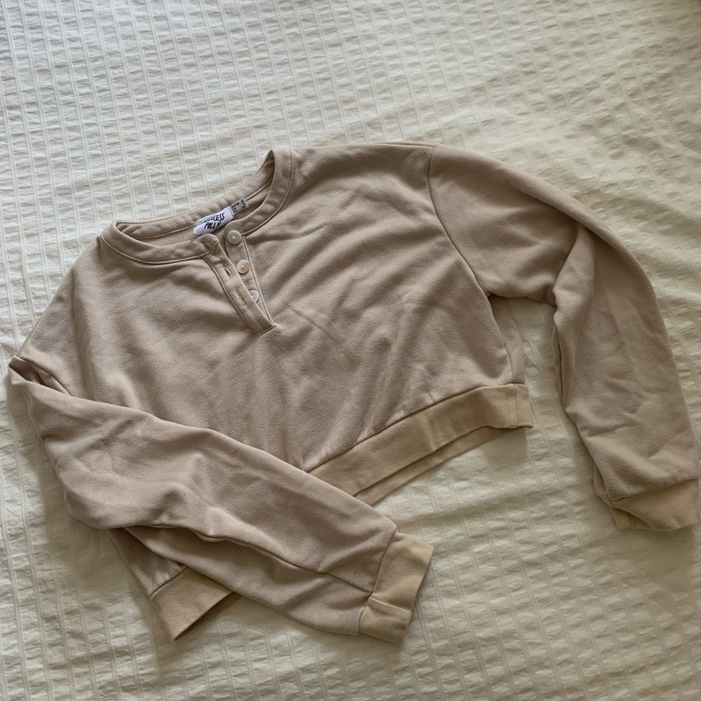 Princess Polly - Rise & Lounge Cropped Henley Sweatshirt - Tan